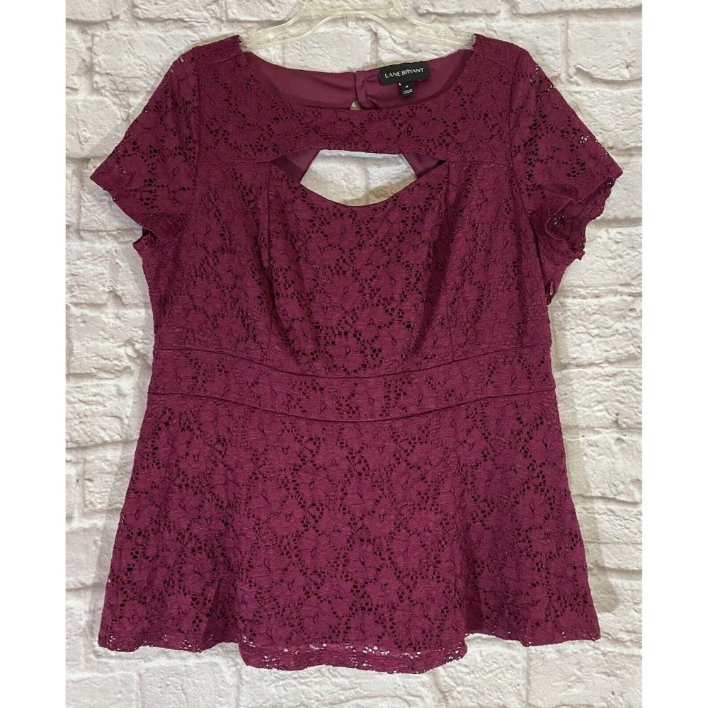 Lane Bryant Womens Shirt 18 Purple Eyelet Lace Outer Layer Keyhole Lined 9100